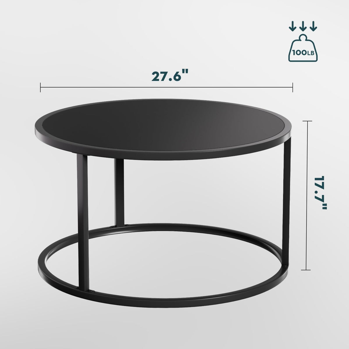 SAYGOER Small Round Coffee Table, Black Coffee Tables for Living Room, Modern Center Table for Small Space Home Office Gardern, 27.6 × 27.6 × 17.7inch, Black