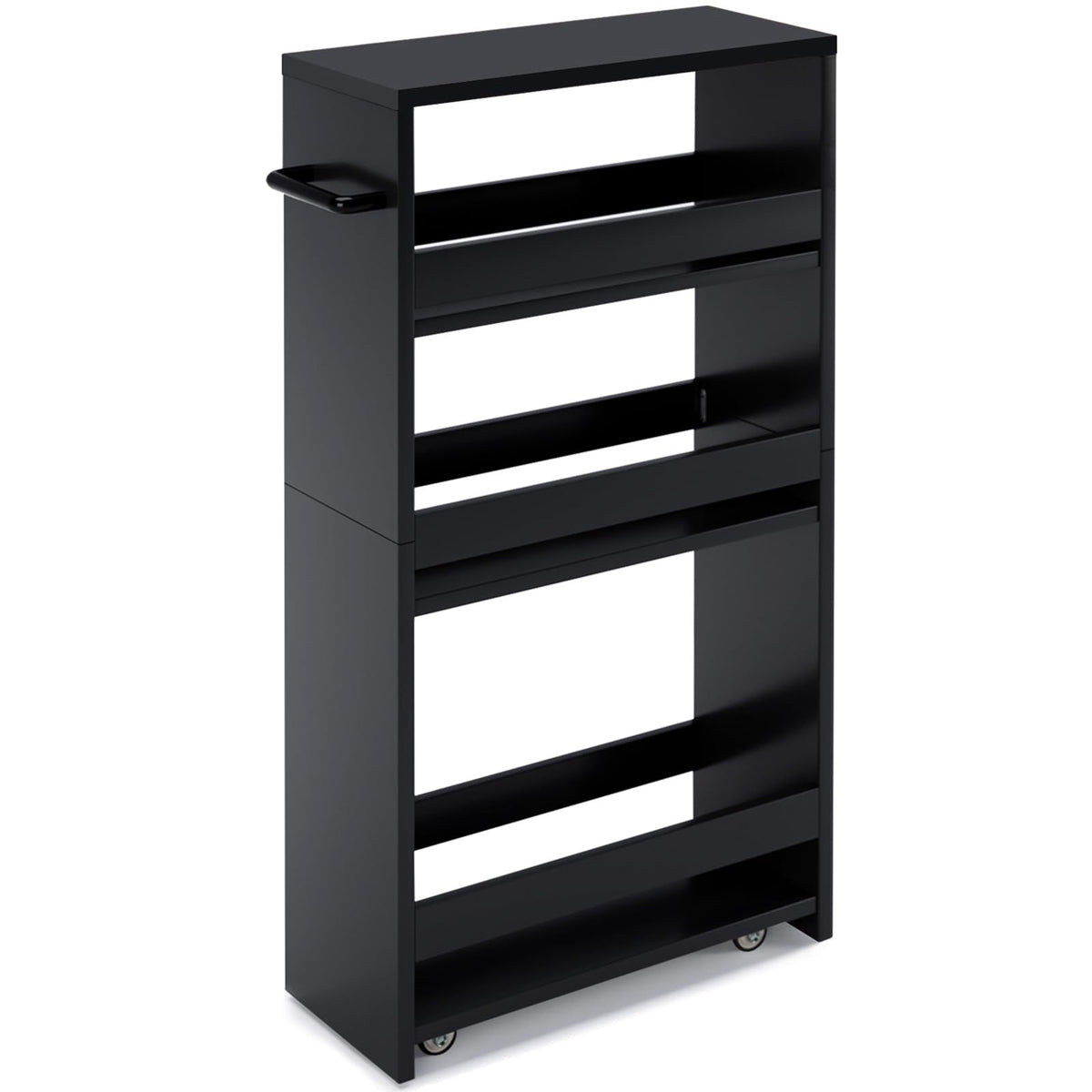 MARTY Slim Rolling Storage Cart 4-Tier Kitchen Cart with Wheels, Laundry Room Storage with Handle Slide Out Utility Cart Shelving Unit Organizer Trolley for Narrow Places Bathroom Small Corner, Black