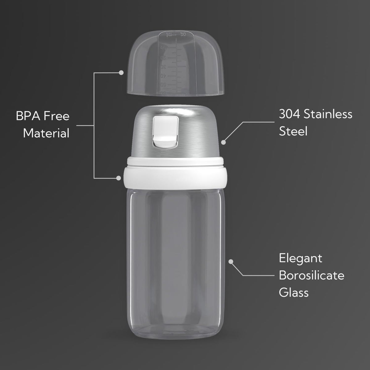 KTCHENDAO 2 in 1 Glass Salt Shaker with Side Pour Spout, Built-in Lid to Slow Down Dampness with Mearsuring Marks, Elegant Borosilicate Glass Salt Dispenser for Kitchen, BPA Free, 4oz (White)