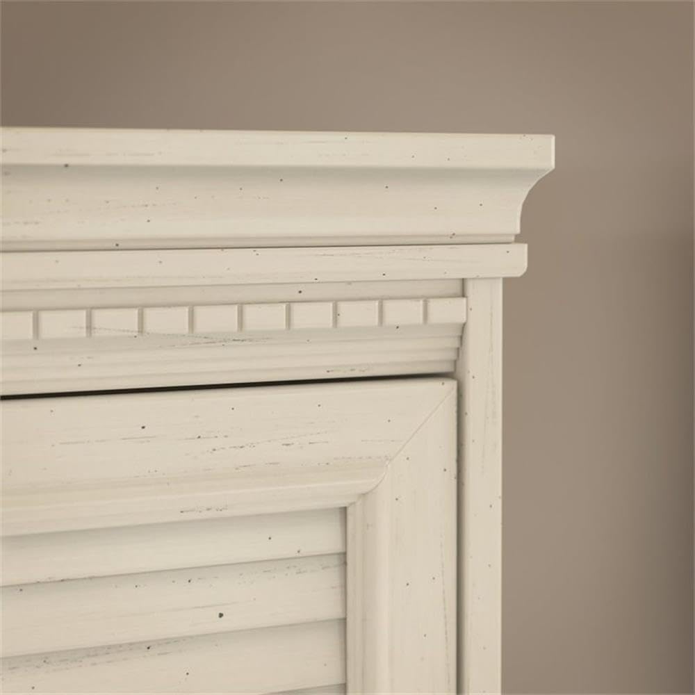 Bush Home Fairview 60W L Shaped Desk with Hutch, File Cabinet, Bookcase and Storage in Antique White and Tea Maple