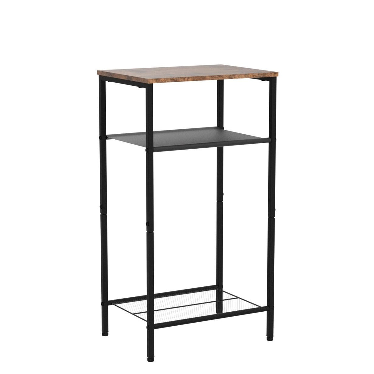 Hoctieon 2-Set 3 Tier End Table, Telephone Table Set of 2, Tall Side Table with Storage Set of 2, Small Nightstand for Small Spaces, Metal Frame, for Living Room, Bedroom, Sofa Couch, Rustic Brown