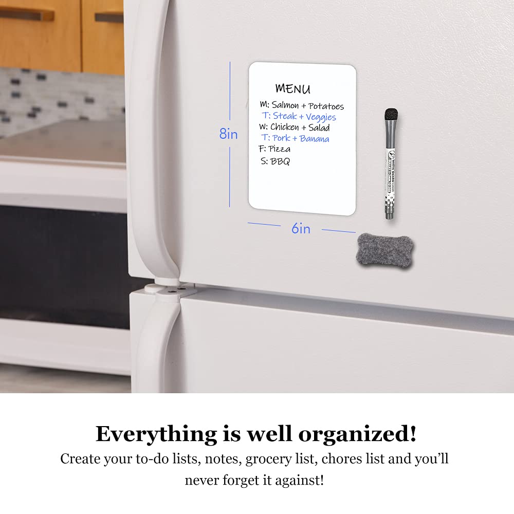 INMORVEN Small White Board Dry Erase Menu Planner, 8"x6" Magnetic Small Dry Erase Board for Fridge Grocery List, Refrigerator White Boards to Do List, with Markers and Eraser
