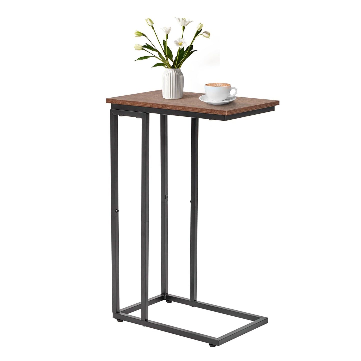 fusehome C-Shaped End Table, for Living Room, Bedroom, Small Spaces, TV Tray Couch Side Tables Laptop Table, Rustic Brown and Black