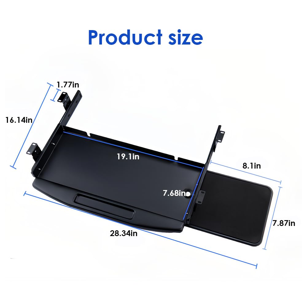 Lumclaw Under Desk Mounted Keyboard Tray Steel Keyboard Tray Under Desk Slide with Rotational Mouse Platform Office