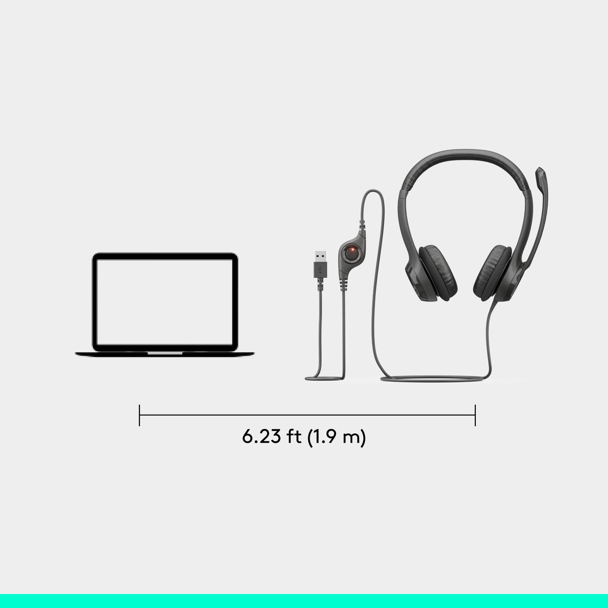 Logitech H390 Wired Headset for PC/Laptop, Stereo Headphones with Noise Cancelling Microphone, USB-A, in-Line Controls, Works with Chromebook - Black
