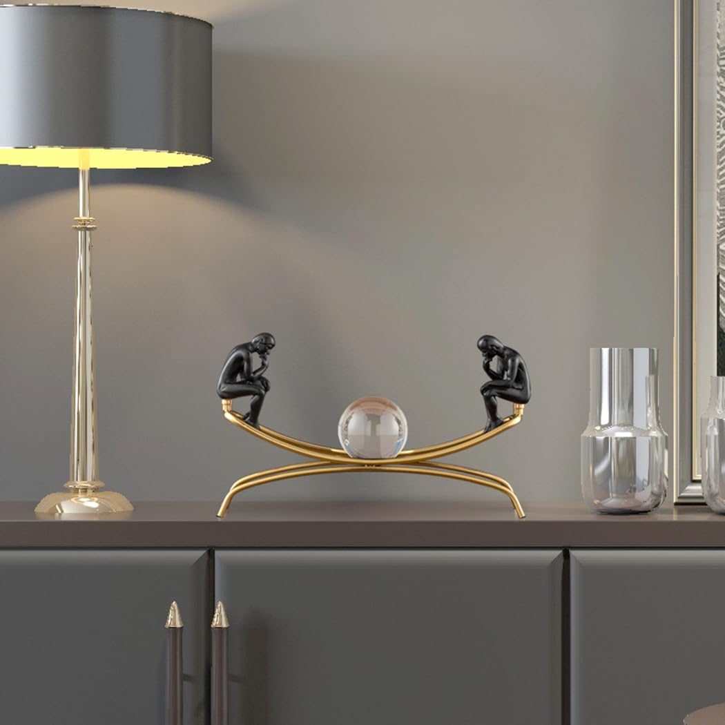 FUNSXBUG The Thinker Statue Thinking Man Statues with Crystal Ball Sculptures Collectible Figurine Home Decor Living Room Decoration Black