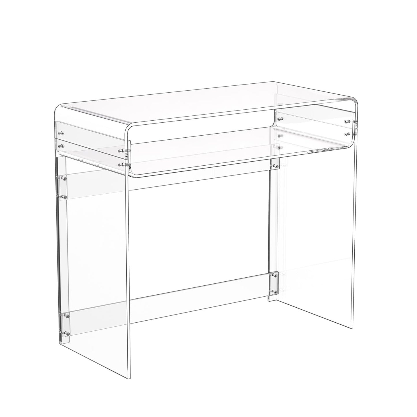 VEVOR Acrylic Desk, Clear Laptop Study Desk with Storage Shelf, Modern Transparent Console Table for Home Office, Living Room, Bedroom, Entryway, 33.5" W x 15.7" D x 29.5" H