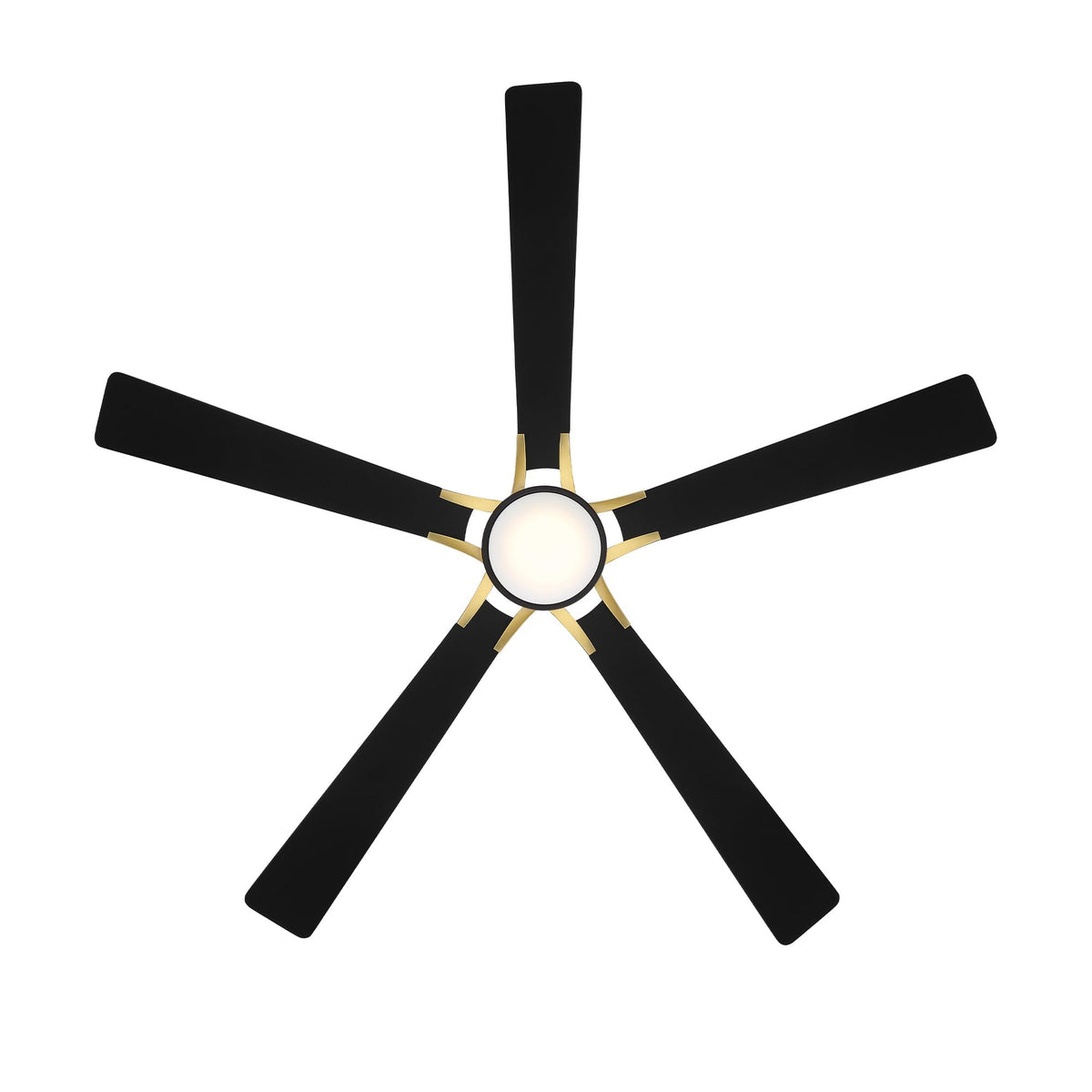 Rotary Indoor and Outdoor 5-Blade 65in Smart Home Ceiling Fan in Matte Black Soft Brass with 2700-3000-4000-5000K Selectable LED Light Kit and Remote Control works with iOS or Android WAC App