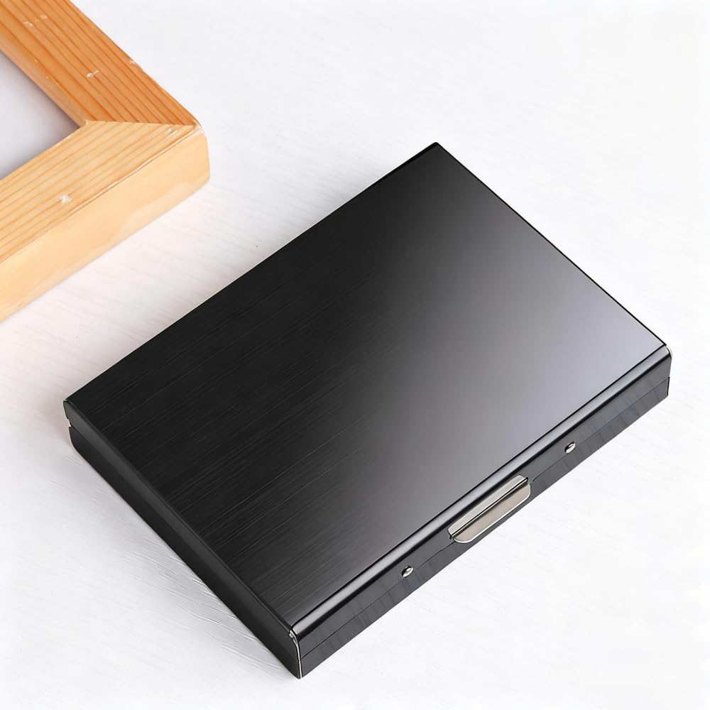 Sungbesi Slim Stainless Steel Metal Card Box Wallet - RFID Blocking Credit Card Holder & ID Protector for Women & Men, Holds Credit/Debit/Business/ID Cards(Black metal wallet 10 grid)