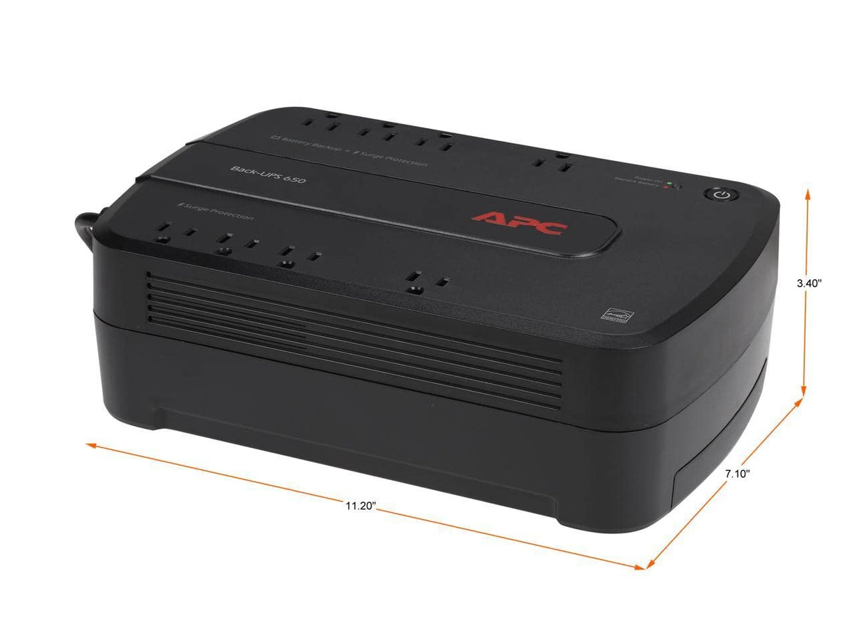 APC Back-UPS 650VA / 390W Battery Backup & Surge Protector, 8 Outlets, RJ45 Ethernet Protection, BE650G1 Uninterruptible Power Supply for Computers, Wireless Routers, and Home Office Electronics