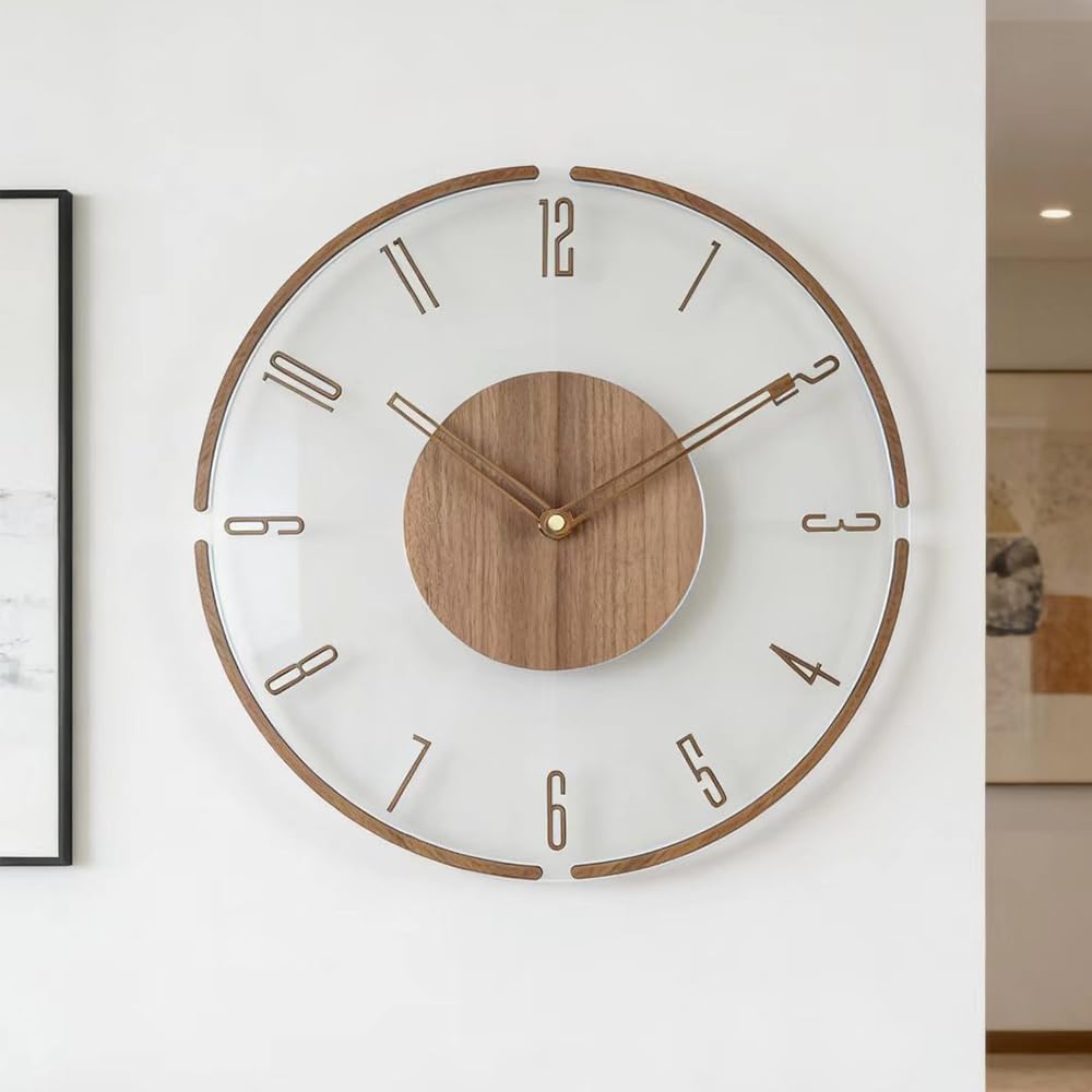 Lucktime Modern Minimalist Wooden Wall Clock - Silent Non-Ticking Battery Operated Wall Clock for Living Room Bedroom Kitchen Office Decor, 12 Inch Large Wall Clock with Sleek Open Frame Design