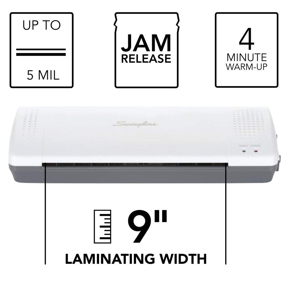Swingline GBC Thermal Laminator Machine, Inspire, 9 Inch, Quick Warm-Up, 3 or 5 Mil, with 5 Standard Laminating Pouches for Home, Office and Classroom, Black (1701857)