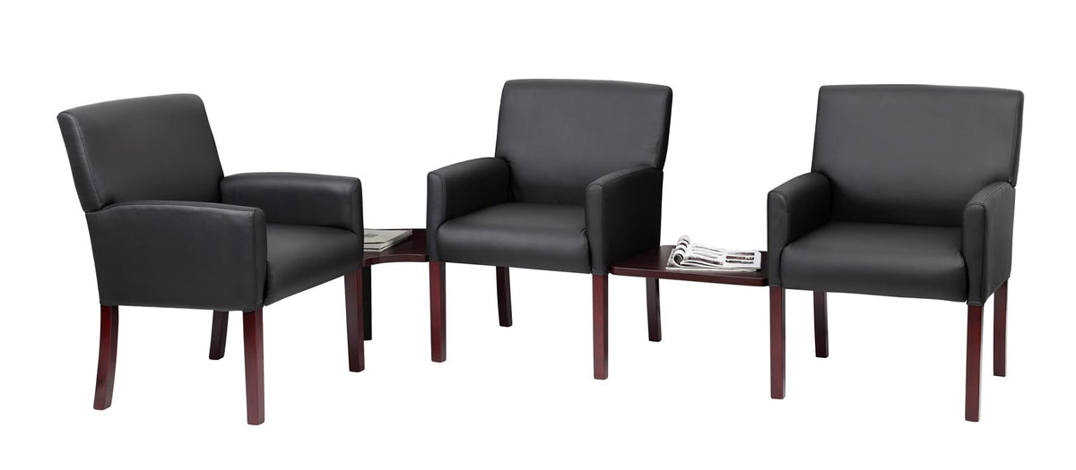 Boss Office Products Reception Box Arm Chair with Mahogany Finish in Black (B629M)