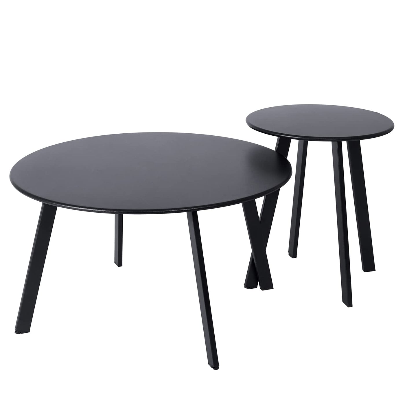 Patio Outdoor Coffee Table Set of 2 - Weather Resistant Outdoor Round End Table Modern Coffee Tables for Living Room Balcony Home Office (Black)