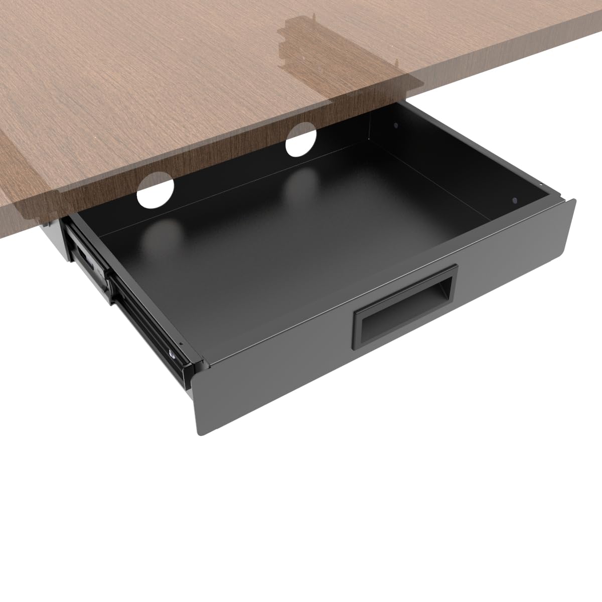 QiaoYoubang 13 Inch Wide Under Desk Sliding Drawer- Pull Out Storage Organizer with Handle at office or home for Sit Standing Workstation, Black