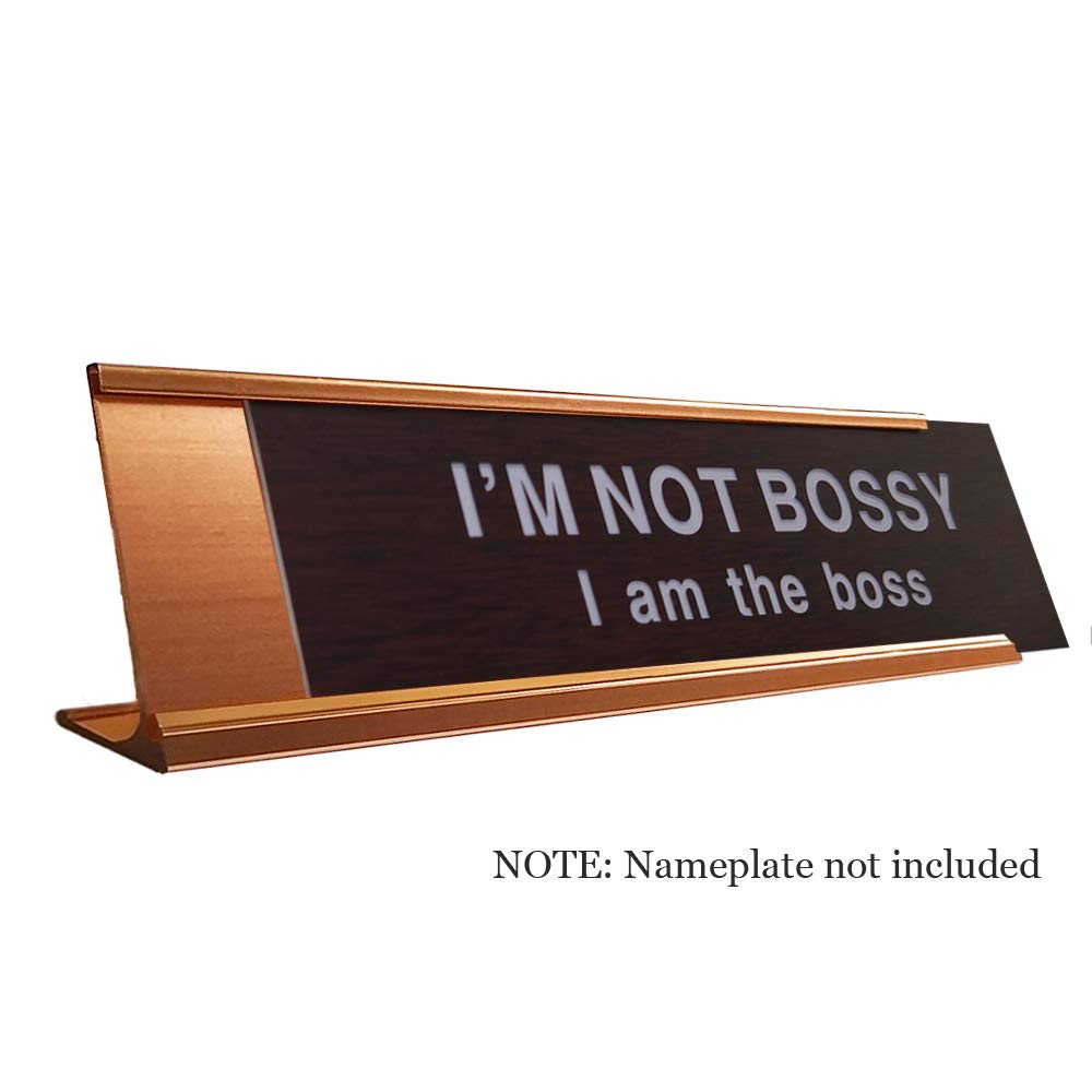 2" x 8" Aluminum Desk Name Plate Holder, Office Business Desk Sign Holder Desktop 2 Pack (Rose Gold)