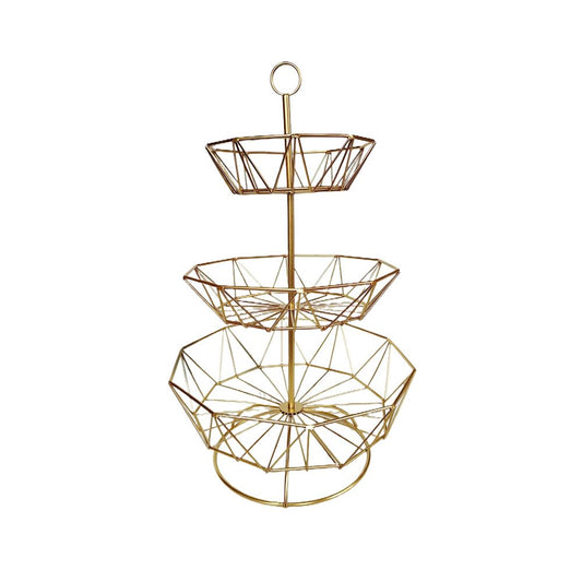 3 Tier Fruit Basket Bowl Stand for Kitchen Counter, Tiered Metal Wire Serving Stand Holder, Vegetable Storage Basket Organizer Trays, Detachable Multi Layer Snack Food Dessert Display Stand (Gold)