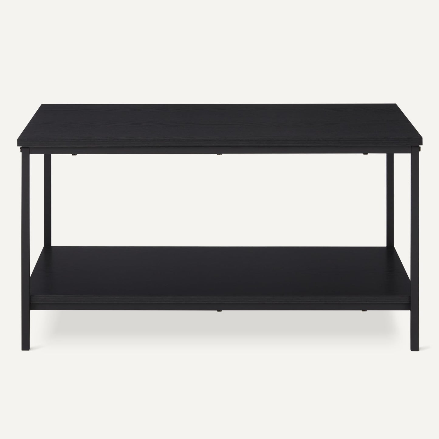 Amazon Basics Rectangular Coffee Table with Bottom Shelf, Living Room Centre Table, Easy to Assemble, 19.9" D x 31.5" W x 16.5" H, Black Woodgrain