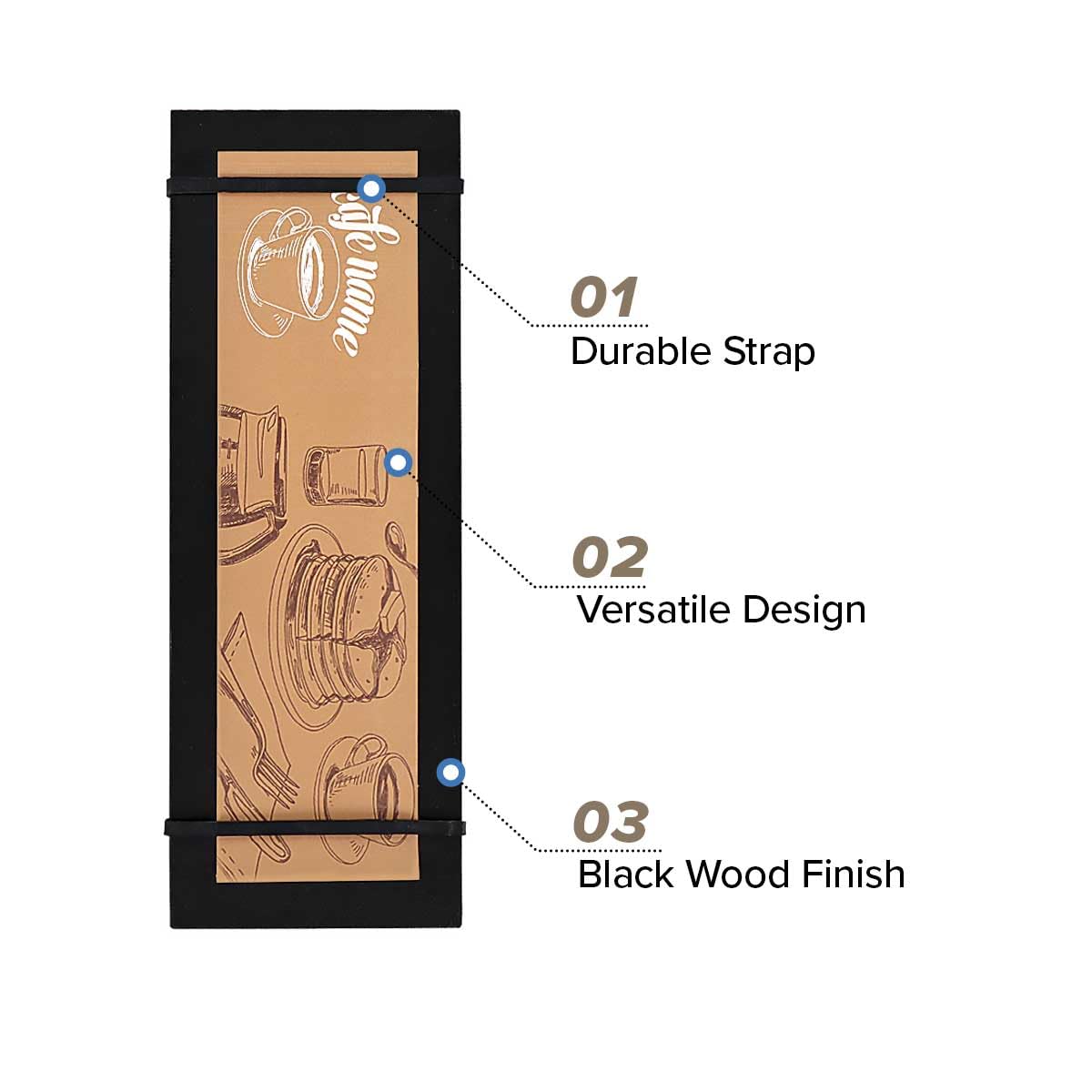 LZMS 4 Pcs 4 1/2" x 12 1/2" Black Wood Color Clipboards - Menu Holder - Check Presenter with Straps - for Pocket Sized Notepads