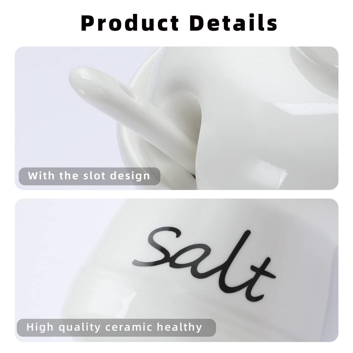 ONTUBE Ceramic Salt Bowl with Lid and Spoon 12oz (White)