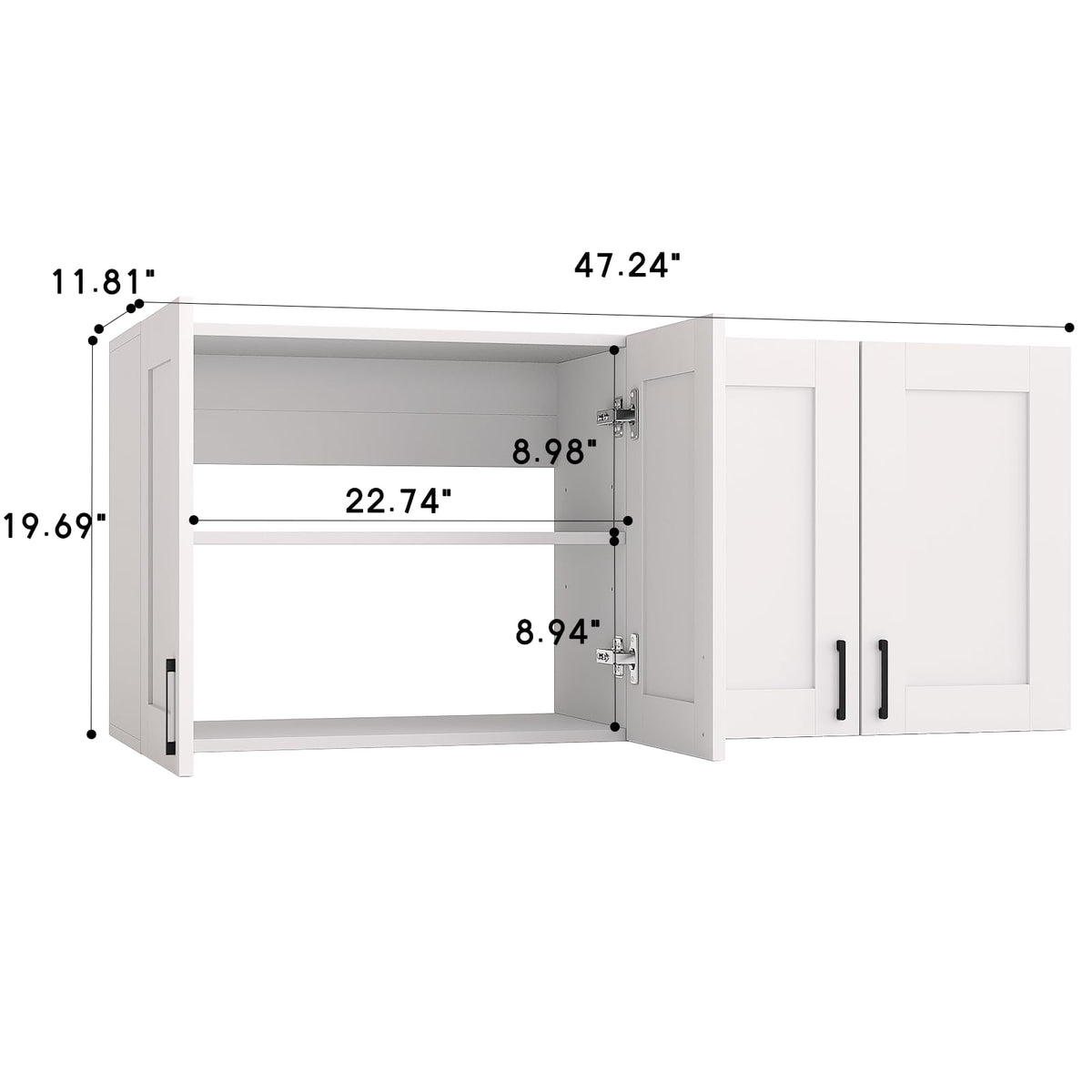 White Laundry Room Cabinets and Storage with 4 Doors and Utility Adjustable Shelf，Gabinetes Para Cocina Cupboard Kitchen Organizers and Storage Pantry Wall Mounted 12.4"D x 47.2"W x 19.7"H