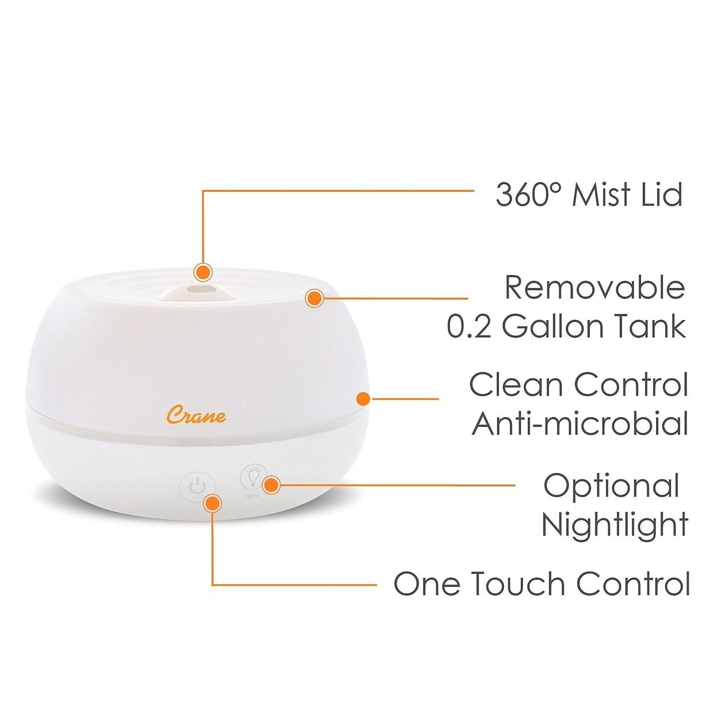 Crane Portable Ultrasonic Travel Humidifier & Aroma Diffuser – 0.2 Gallon Cool Mist, No Filter Required, Optional Essential Oil Tray, Whisper-Quiet for Babies, Travel, & Small Rooms (White)