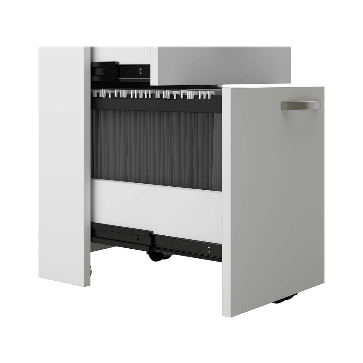Bush Business Furniture Office in an Hour 65W Straight Cubicle Desk with Storage, Drawers, and Organizers in Pure White | Modern Computer Table Set with Privacy Panels for Commercial Workspace