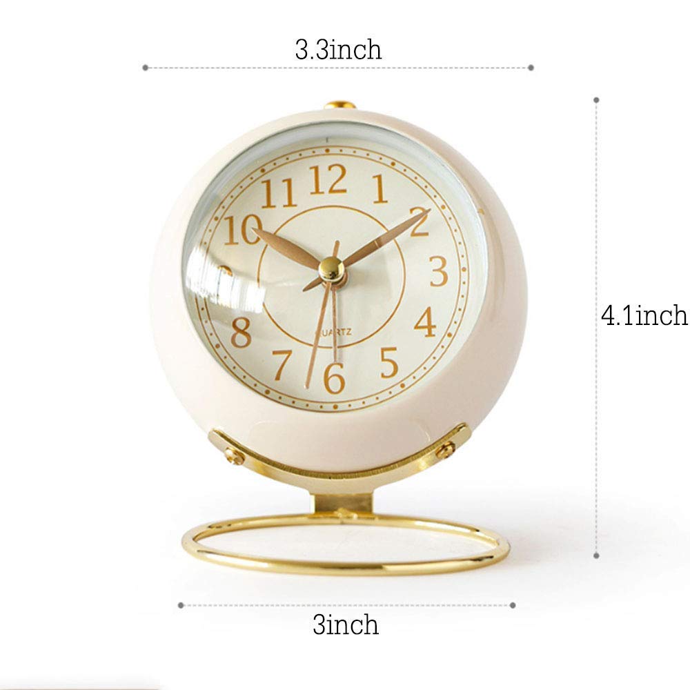 SHISEDECO Small Tableclocks Classic Non-Ticking Tabletop Alarm Clock with Backlight, Battery Operated Astronaut Deskclock with HD Glass for Living Room Bedroom Bedside Indoor Decor (White)