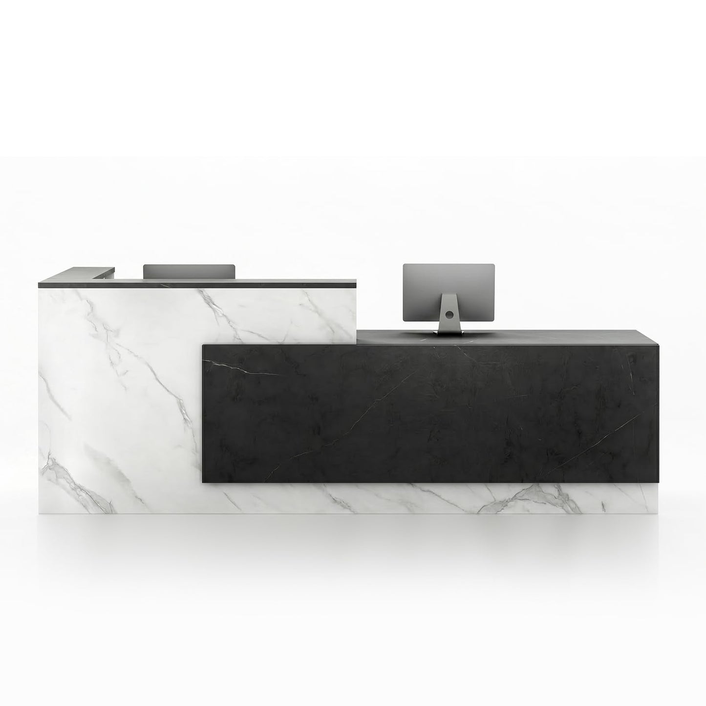 YTElantivo L-Shaped Reception Desk with Counter, 1-Inch Thick Board, Lockable Drawers & Keyboard Tray, Heavy-Duty Front Desk for Office, Salon, Hotel & Clinic