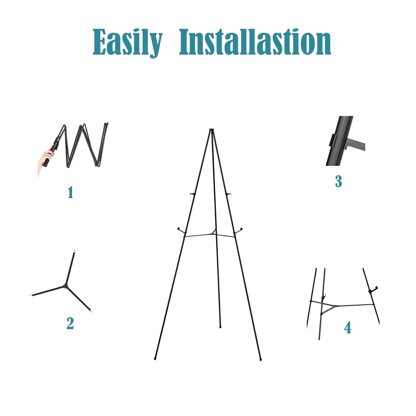 JIUYE 63" Instant Easels Stand for Wedding Sign & Posters,Adjustable Metal Easels for Display Painting Canvas,Folding Tripod with Portable Bag by JoyYeux,Black 3Pack