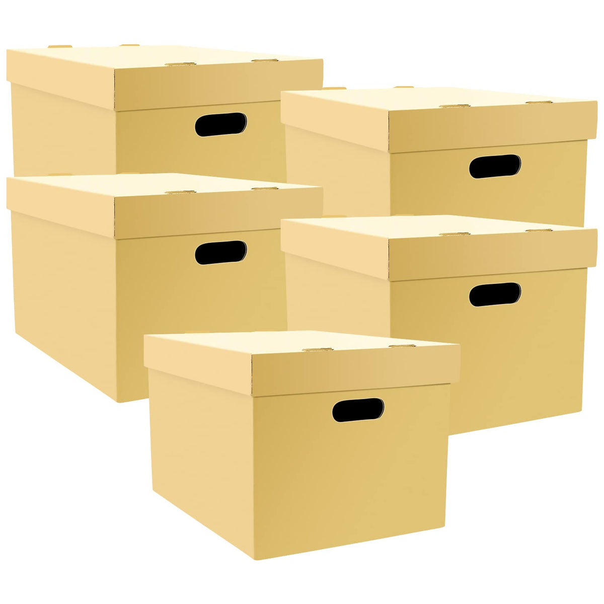 Lineco, Archival Storage Cartons, Ready-To-Assemble, for Documents or Photos, Acid-Free, Buffered Corrugated Board, 12 x 15 10 in, Tan, Pack of 5