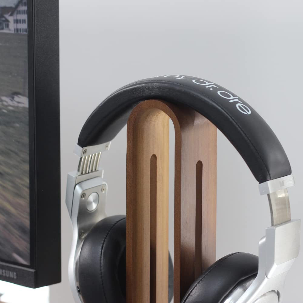 Headphone Stand for Desk,Bright Stone Wood Headset Holder Bamboo & Aluminum Earphone Stand for All Headphones (Grey)