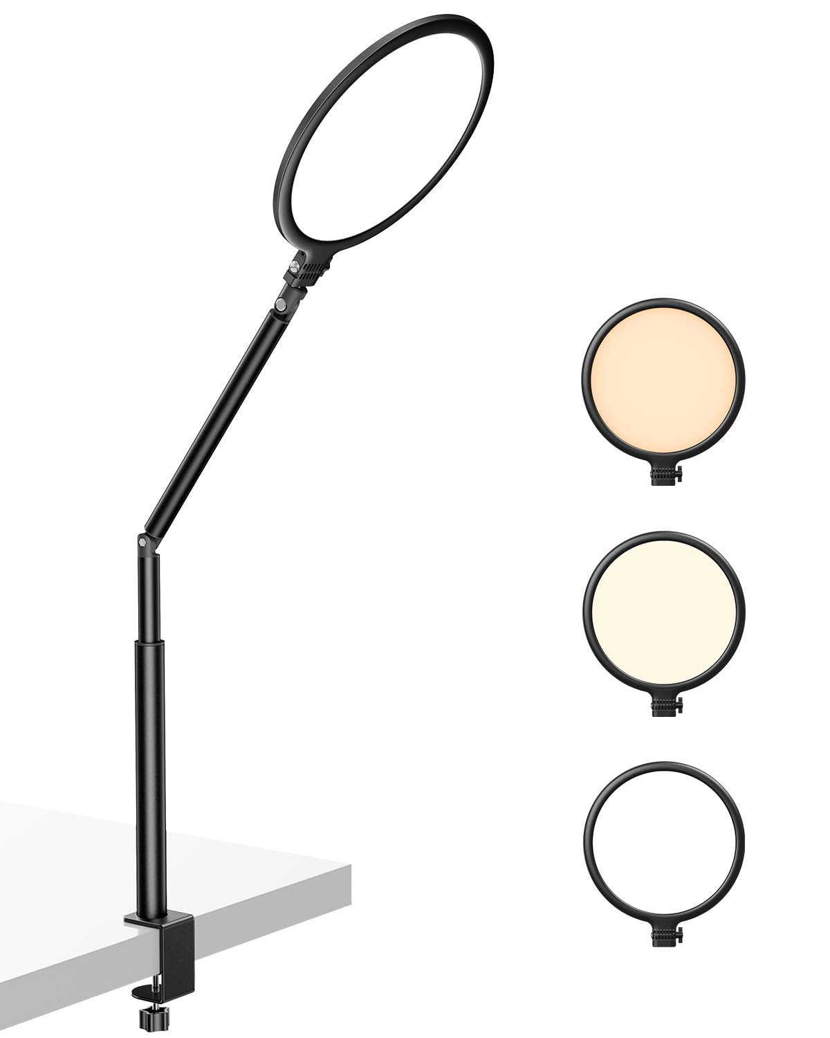 Weilisi 10.2" Desk Ring Light with Stand, 360° Rotate Desk Lamps for Home Office with C-Clamp, Flexible Height Desk Light, Adjust Arm Ring Light for Desk, Podcast, Gaming, Recording, Zoom Lighting