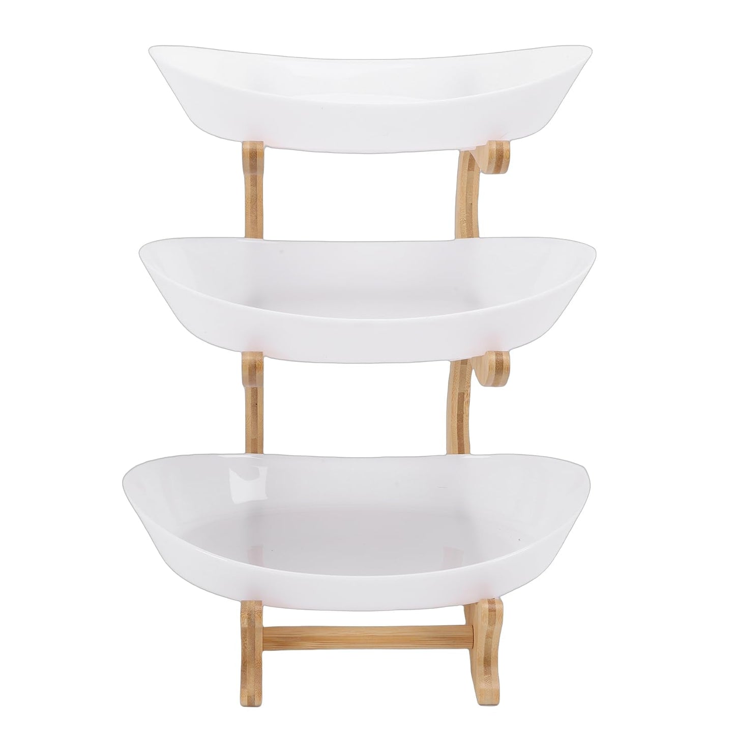Aqur2020 Wooden Fruit Stand, 3 Tier Rustic Fruit Basket Holder with Large Capacity, Multi Layer Serving Tray, Sturdy Wood Base Snack Rack for Home Kitchen Party Table (White)