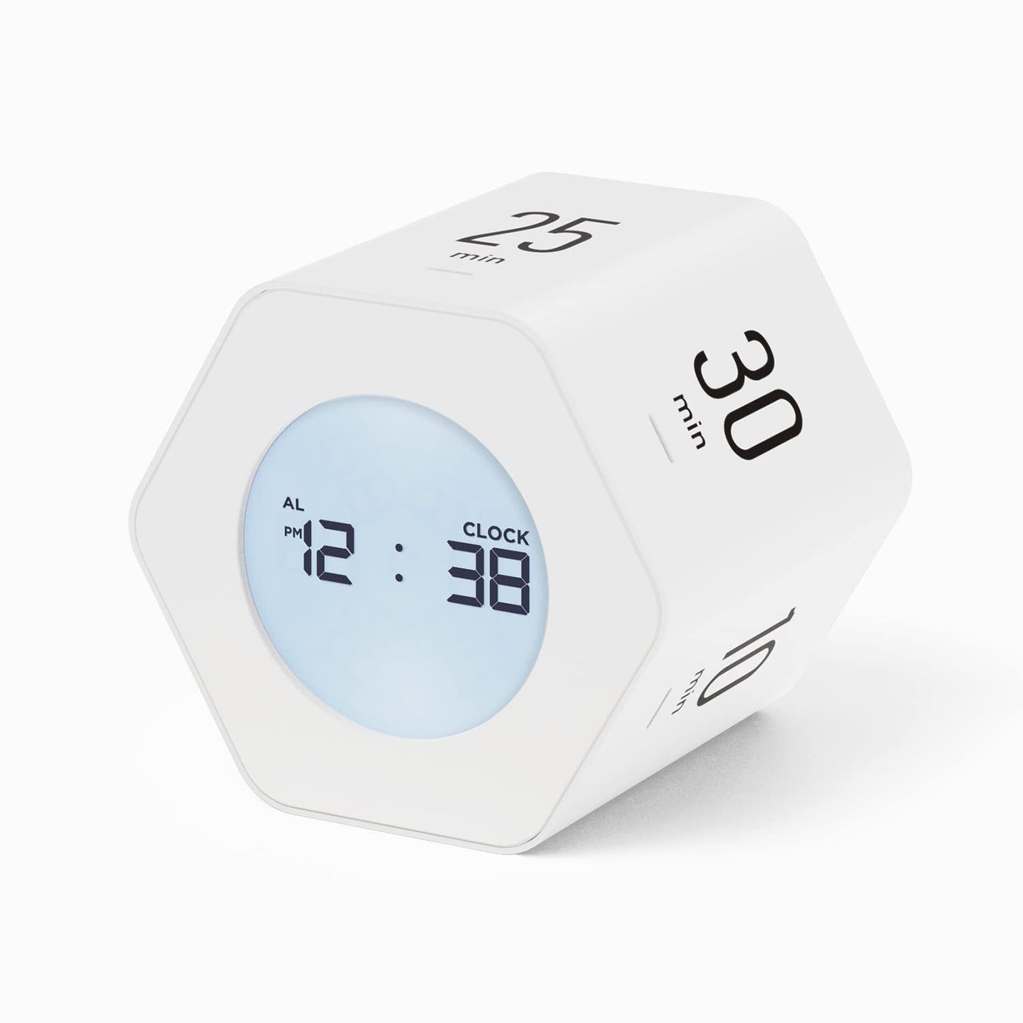 mooas Multi-Hexagon Clock Cube Timer, Digital Clock Time Timer, Pomodoro Timers, Backlit Display 12/24H Mode Count up & Countdown, Rotating Various time presets ideal for Classroom Gym Kitchen (White)