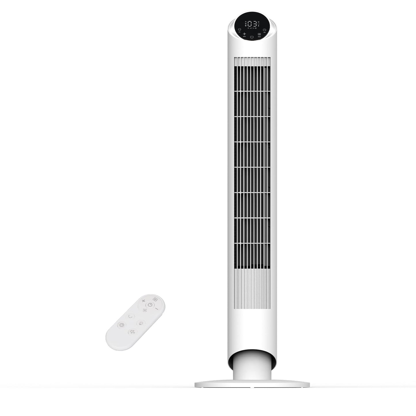 hykolity 40'' Tower Fan for Bedroom, 90° Oscillating Standing Fan, 28dB Ultra Quiet, 26ft/s Velocity Bladeless Floor Fan with 3 Speeds & 4 Modes, 12H Timer for Living Room, Home, Office, White