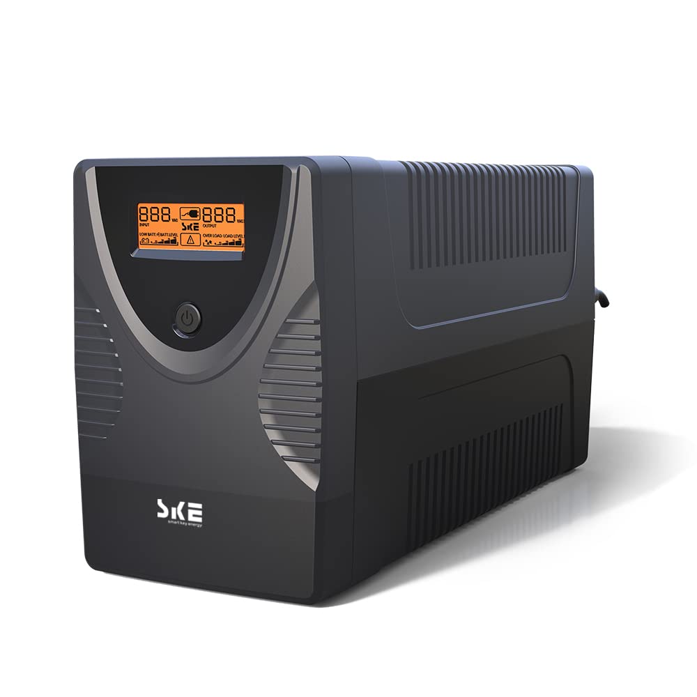 SKE SK625 625VA/360W UPS Battery Backup & Surge Protector - Uninterruptible Power Supply with LCD Display, AVR Voltage Regulation, 6 Outlets, Backup Power for PC, Router, NAS & Home Office