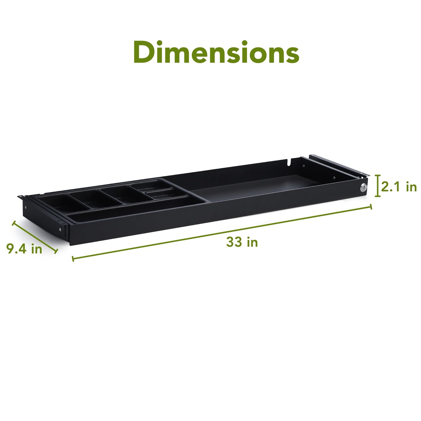 PERFECT POSTURE Under Desk Storage Drawer with Lock — Slim Pen & Pencil Drawer for Regular & Sit-Stand Standing Desks, Black (33” x 9.4”)