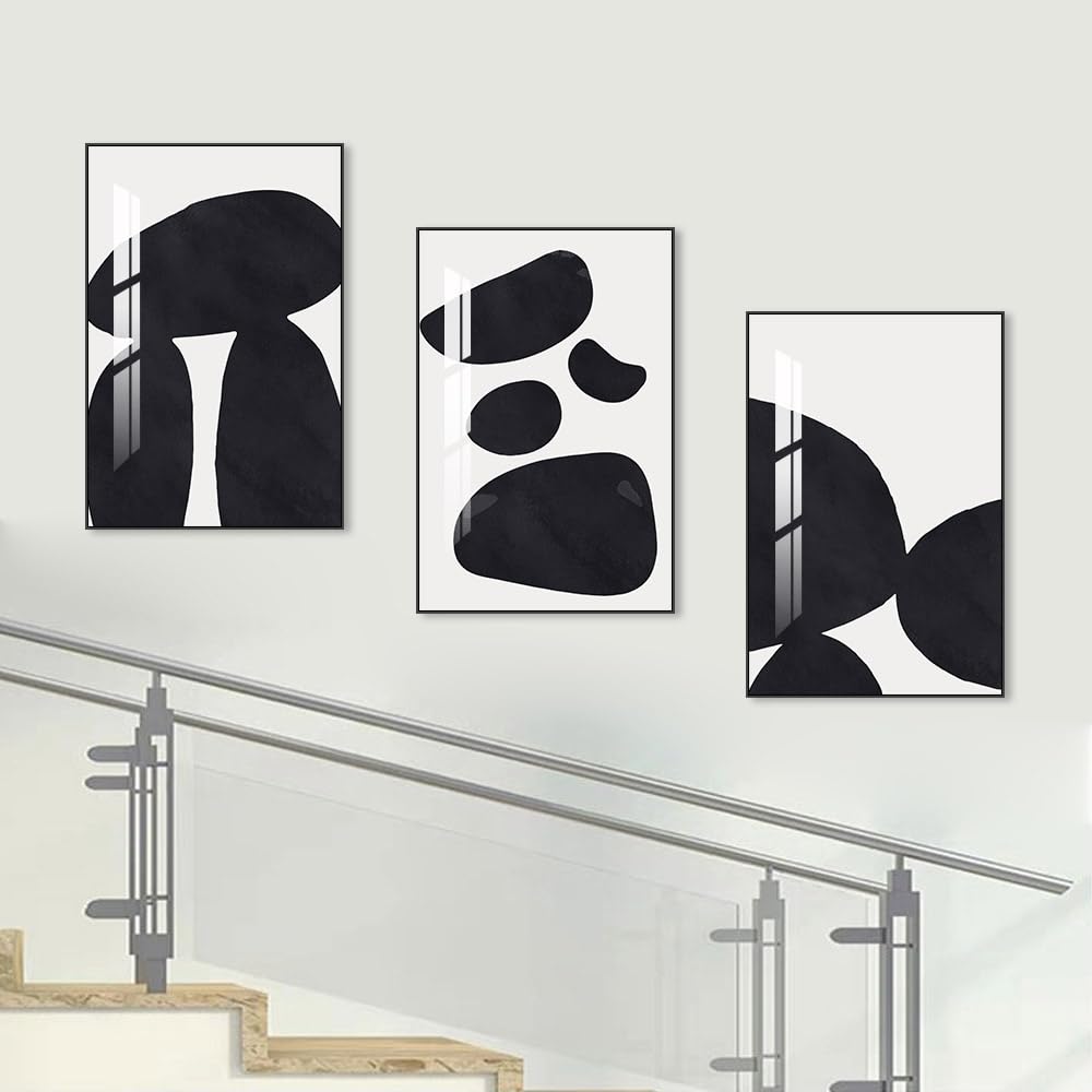 Abstract Wall Art Prints, Framed Wall Art for Living Room, Bedroom, Dining Room, Nursery, Office, Kitchen, Bathroom (Black, 16"X 24" X 3 panel)