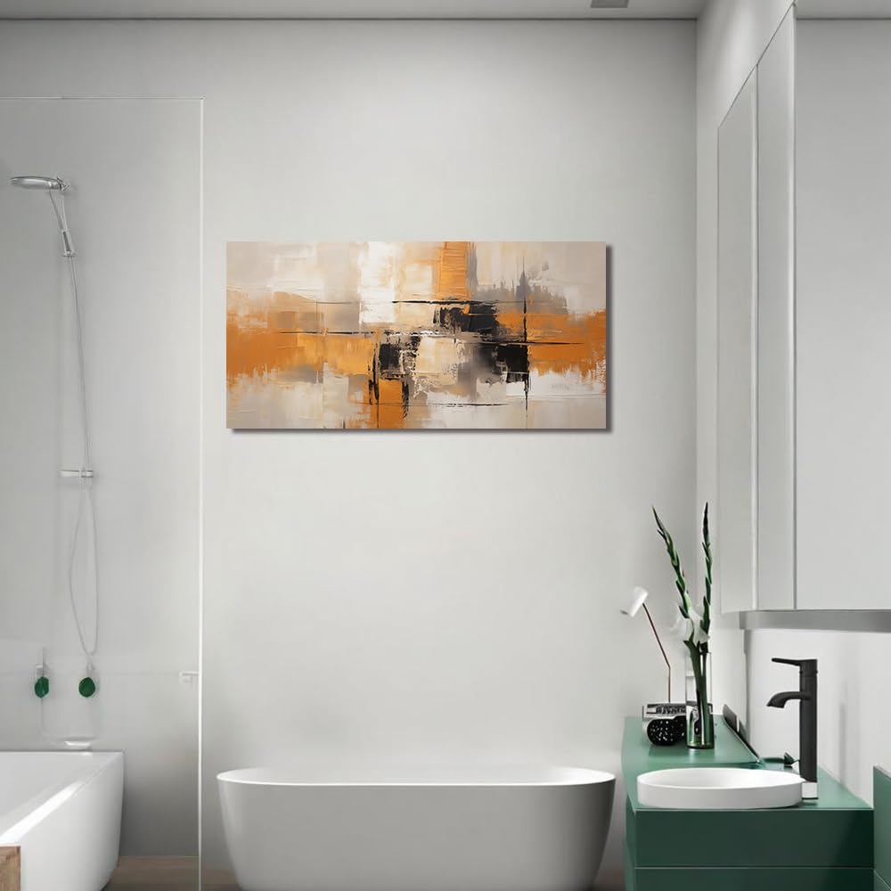 Sense&Sensitivity Arts Modern Abstract Canvas Wall Art - Premium Textured Orange, Grey, Black Artwork for Home and Office Decor Wall Painting Contemporary Geometric Print Pictures Home Decoration Ideas
