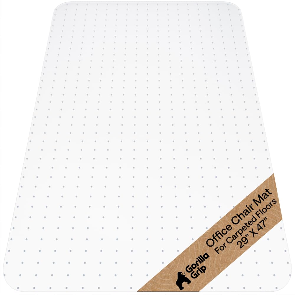 GORILLA GRIP Slip Resistant Clear Office Chair Mat for Carpet Floors, Smooth Rolling Glide Under Desk, Heavy Duty Plastic Computer Mats and Carpeted Floor Protector, Work and Gaming Chairs, 29x47