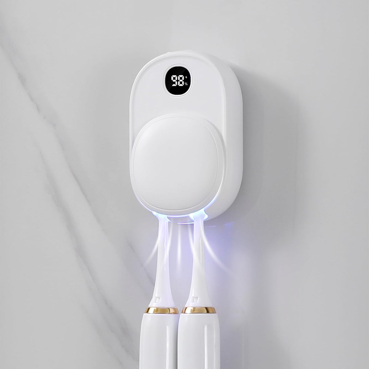 UVaryone UV Toothbrush Sanitizer Holder Wall Mounted for Bathroom, Travel Toothbrush Case Design, Electric Toothbrush Holder with UVA+UVC Light & Fan Drying, USB Rechargeable Toothbrush Cleaner