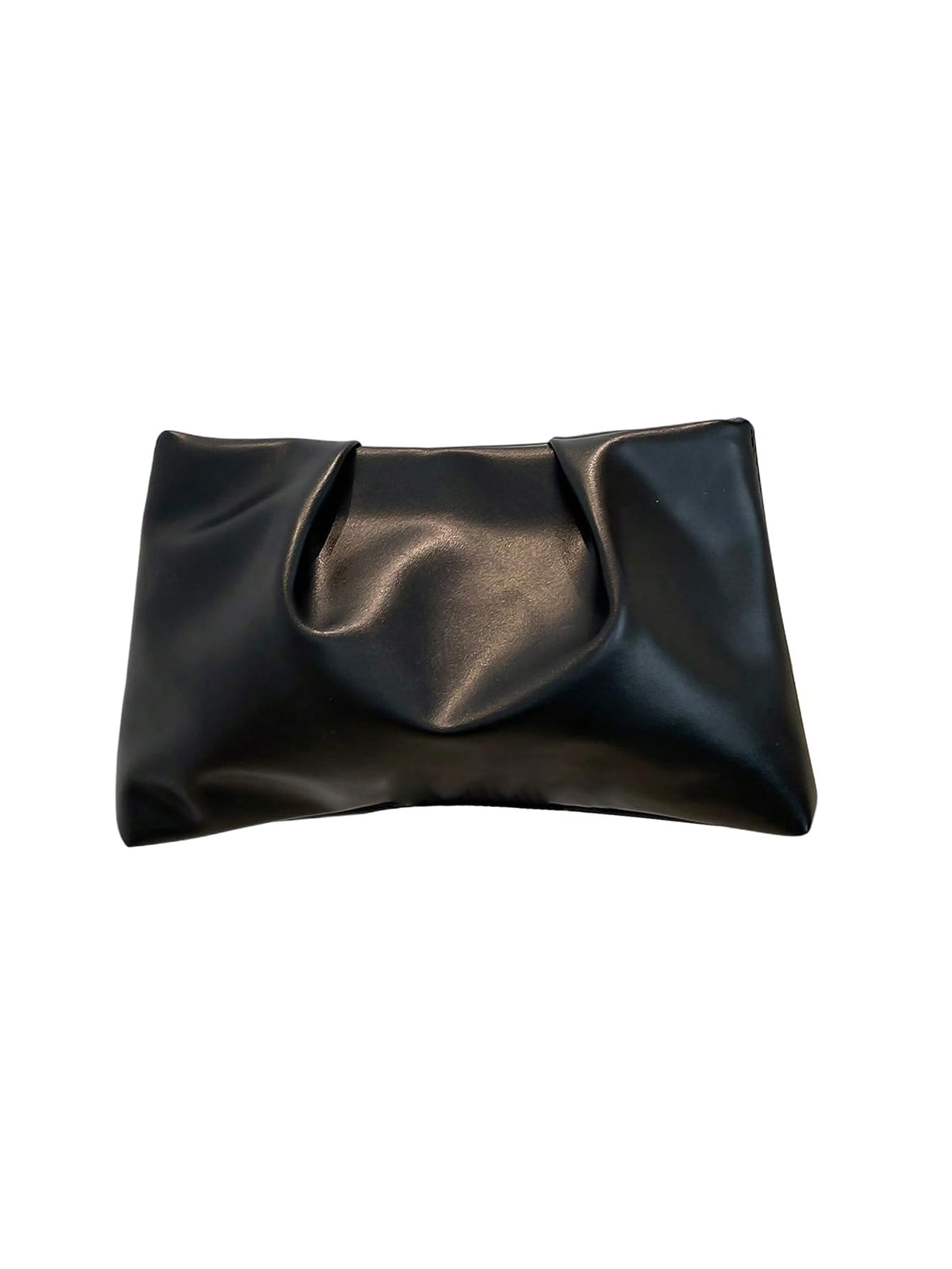 OYOANGLE Women's PU Leather Clutch Purses Small Zipper Ruched Minimalist Handbag Black One Size