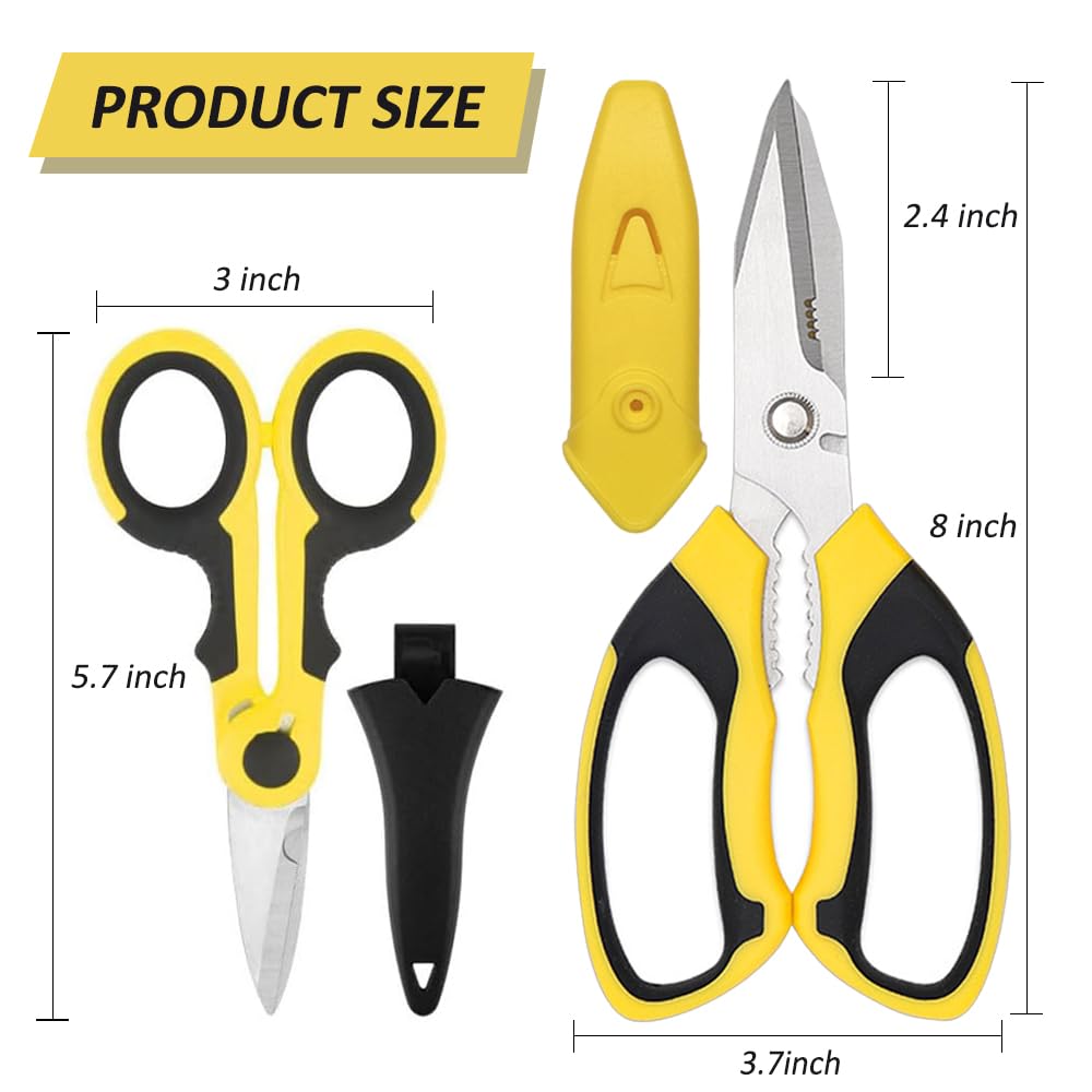 Heavy Duty Scissors, Sharp Scissors All Purpose Heavy Duty with Serrated Edge, Comfortable Non-Slip Handle, Easy Cutting Cardboard, Wires, Fabric, Leather, Iron Mesh (Yellow)
