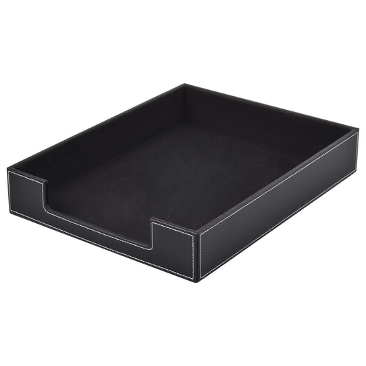 Leather Letter Tray, Office Supplies Desk Organizer for Mail Paper Files Magazines Jewelry Cosmetics,Luxury Letter Holder&Multipurpos Stackable Office Desktop Storage Box ,Black