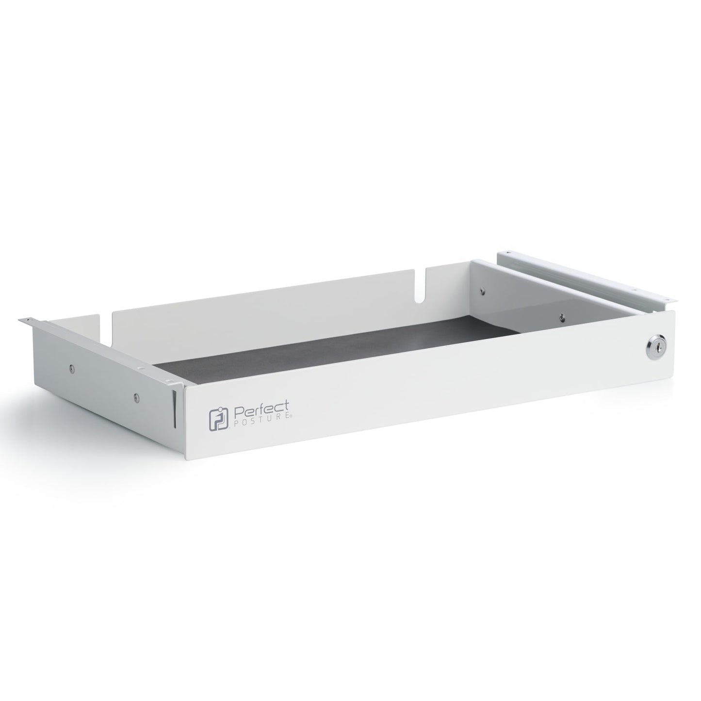 PERFECT POSTURE Max Under Desk Storage Drawer – Large Desk Drawer with Lock for Regular & Sit-Stand Standing Desks, White (19.3" x 10")