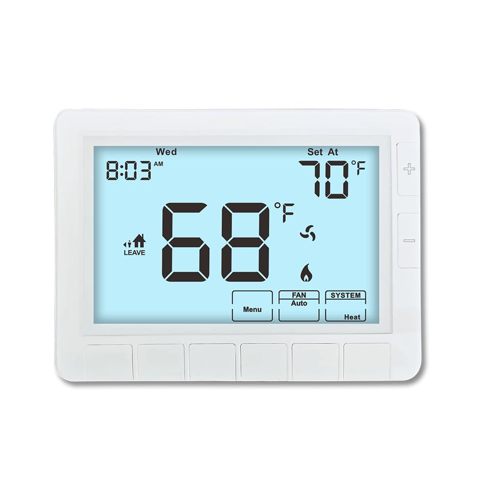 Programmable Auto Changeover Thermostat for House, Conventional Single-Stage Systems,1 Heat/1 Cool, Extra Large Display, Smart Auto Switching, White Backlight
