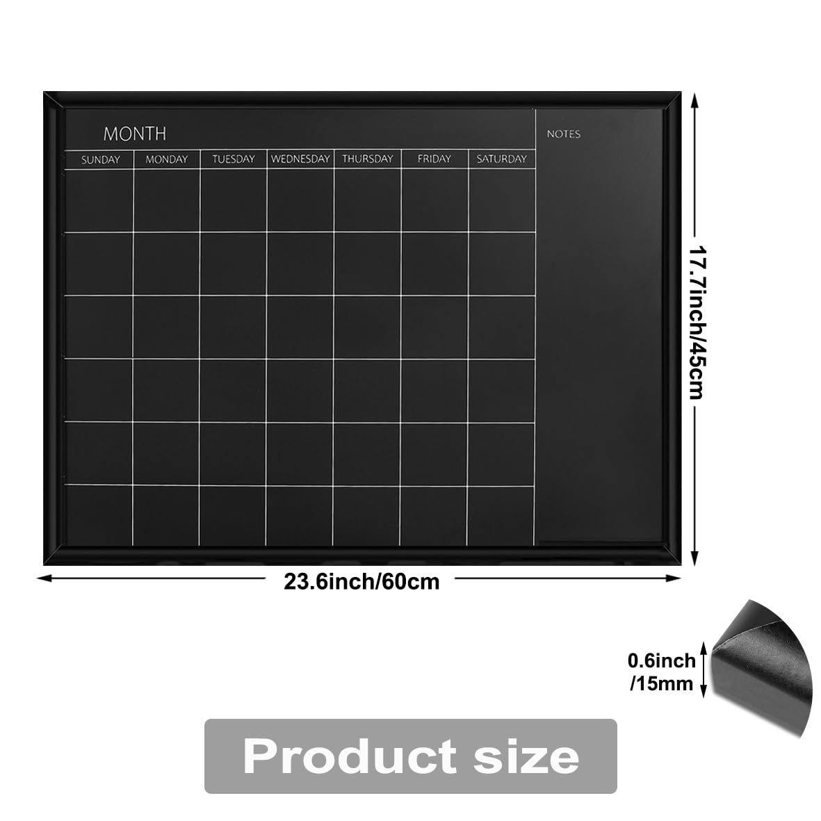 TORASO Calendar Chalkboard, 17.7 x 23.6 inches, Magnetic Surface Black Frame Chalk Board for Planning,School Timetable Memo, Hanging Board for Office, School and Home(YLHB-BK-4560)