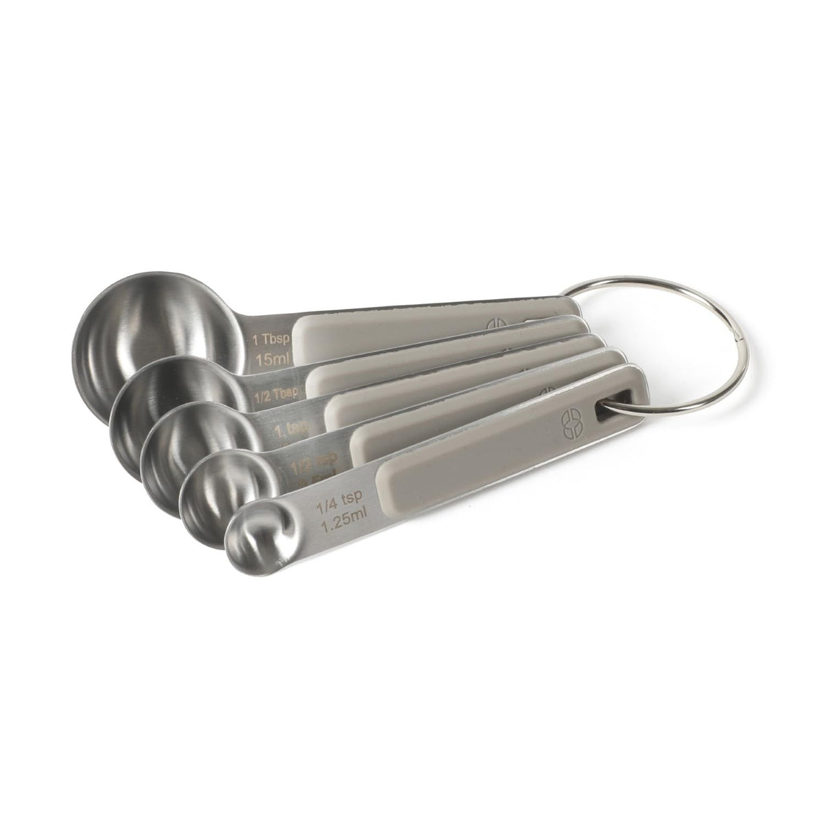 Calphalon Prime Measuring Spoons, 5-Piece Stainless Steel Measuring Spoon Set with Taupe Silicone Handles, Accurate Kitchen Measuring Tools for Spices, Baking & Small Portions
