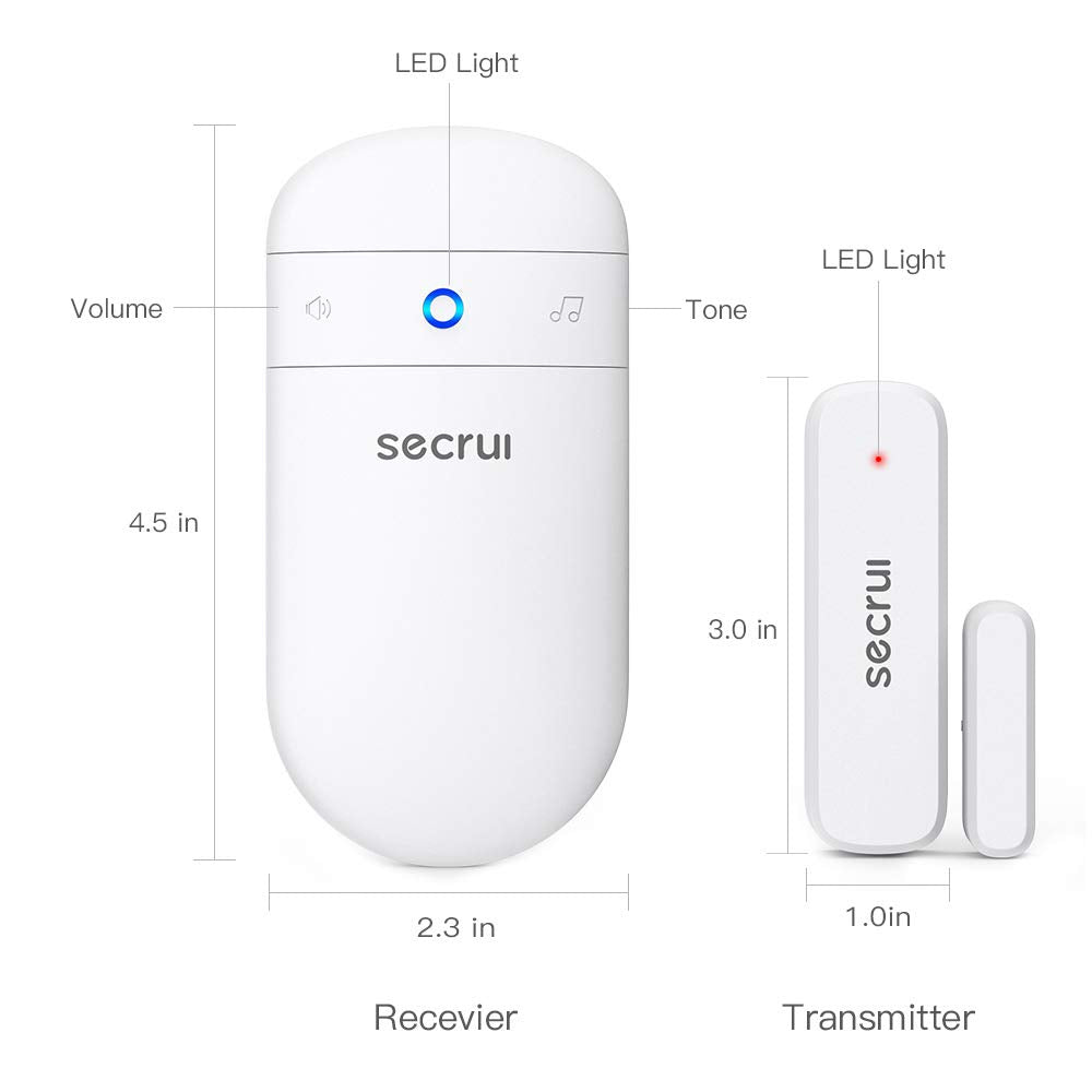 Door Chime When Door Opens, Door Opened Alarm for Home/Business Office/Bedroom Entering, 1-Sensor + 1-Receiver with 500FT Range,58 Chimes,5-Volume Level, Entry Alert for Kids/Toddler/Dementia Safety
